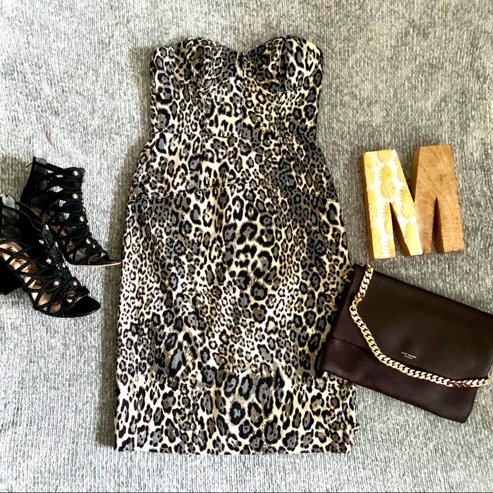 J.CREW Strapless Metallic Leopard Spot Party Dress